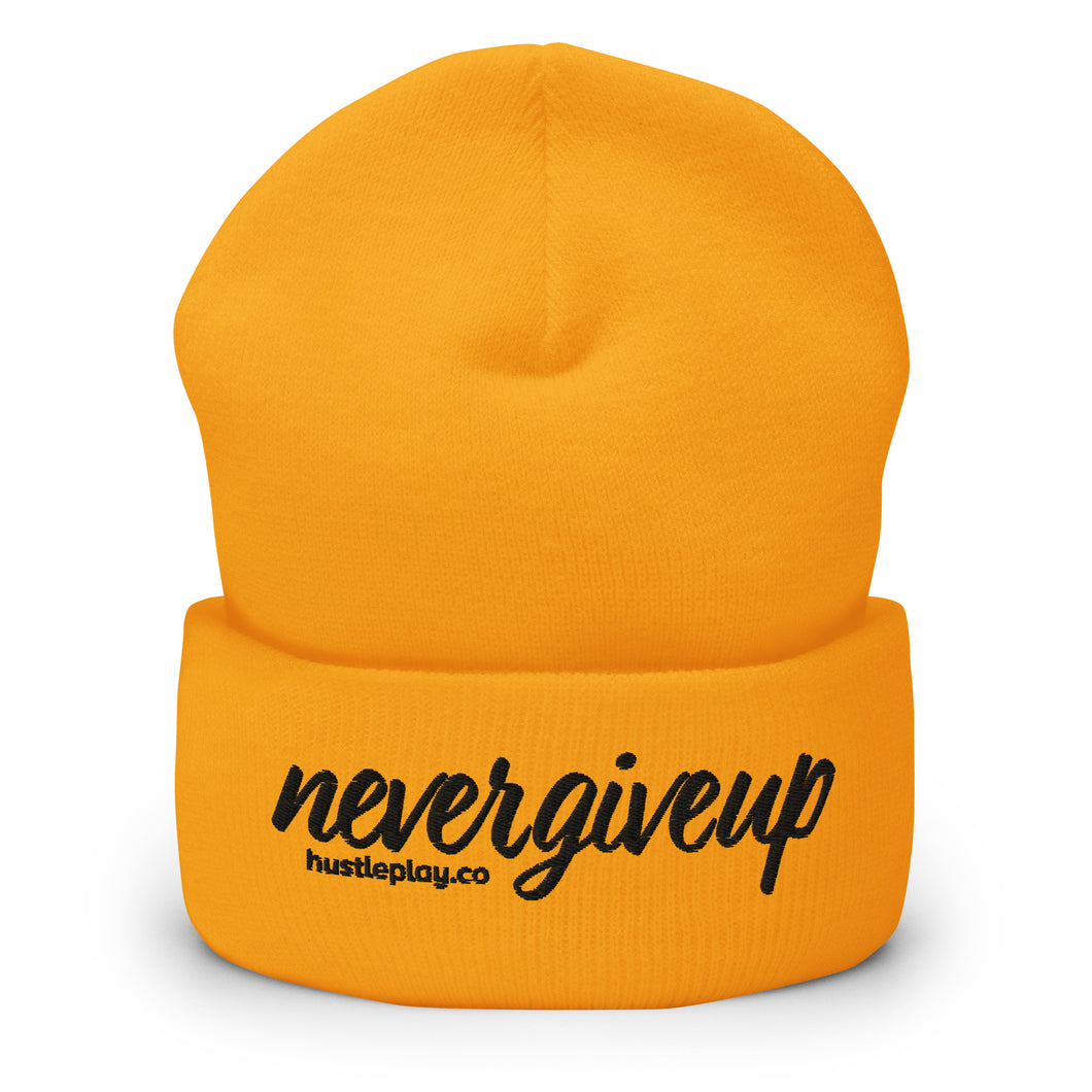 nevergiveup™ Branded Cuffed Beanie - Embroidered Black Thread