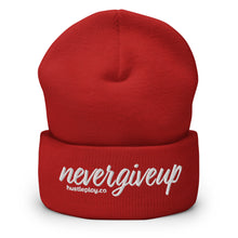 Load image into Gallery viewer, nevergiveup™ Branded Cuffed Beanie - Embroidered White Thread