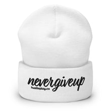 Load image into Gallery viewer, nevergiveup™ Branded Cuffed Beanie - Embroidered Black Thread
