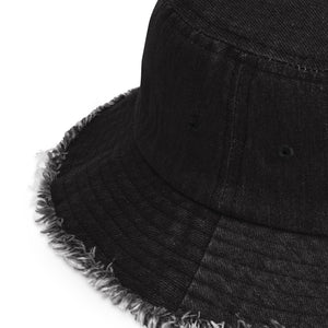 nevergiveup™ Branded Distressed Denim Bucket Hat - Embroidered White Thread
