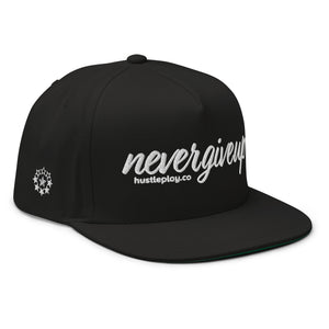 nevergiveup™ Branded Flat Bill Snapback Hat - Embroidered White Thread - Tapered Crown