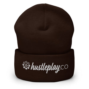 hustleplay.co Brand Logo Cuffed Beanie - Embroidered White Thread