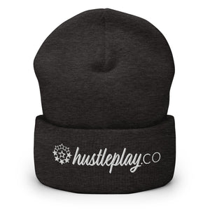 hustleplay.co Brand Logo Cuffed Beanie - Embroidered White Thread