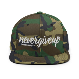 nevergiveup™ Branded Classic Snapback Hat - Embroidered White Thread - Round Crown