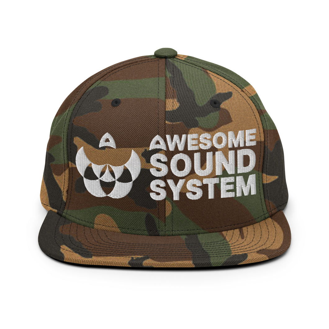 AWESOME SOUND SYSTEM BRAND Classic Snapback Hat - Embroidered White Thread - Round Crown