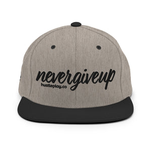 nevergiveup™ Branded Classic Snapback Hat - Embroidered Black Thread - Round Crown