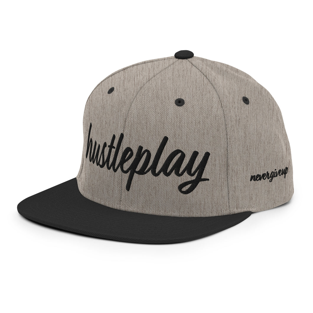 hustleplay.co Brand Classic Snapback Hat - Embroidered Black Thread - Round Crown