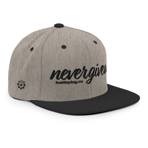 nevergiveup™ Branded Classic Snapback Hat - Embroidered Black Thread - Round Crown