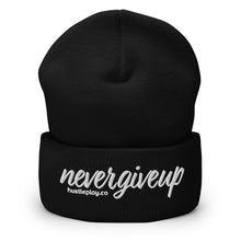 Load image into Gallery viewer, nevergiveup™ Branded Cuffed Beanie - Embroidered White Thread
