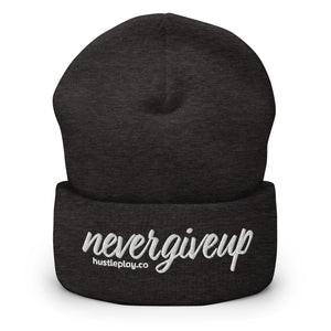 nevergiveup™ Branded Cuffed Beanie - Embroidered White Thread
