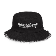 Load image into Gallery viewer, nevergiveup™ Branded Distressed Denim Bucket Hat - Embroidered White Thread
