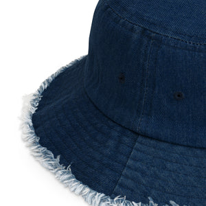 nevergiveup™ Branded Distressed Denim Bucket Hat - Embroidered White Thread