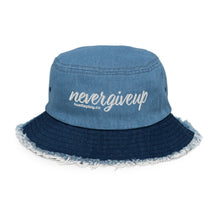 Load image into Gallery viewer, nevergiveup™ Branded Distressed Denim Bucket Hat - Embroidered White Thread
