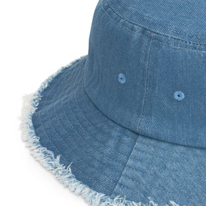 nevergiveup™ Branded Distressed Denim Bucket Hat - Embroidered White Thread