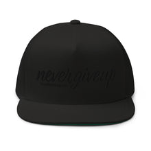 Load image into Gallery viewer, nevergiveup™ Branded Flat Bill Snapback Hat - Embroidered Black Thread - Tapered Crown
