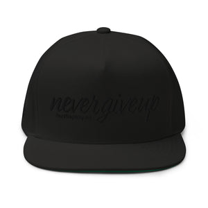 nevergiveup™ Branded Flat Bill Snapback Hat - Embroidered Black Thread - Tapered Crown