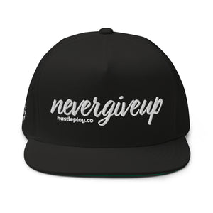 nevergiveup™ Branded Flat Bill Snapback Hat - Embroidered White Thread - Tapered Crown