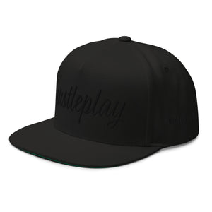 hustleplay.co Brand Flat Bill Snapback Hat - Embroidered Black Thread - Tapered Crown