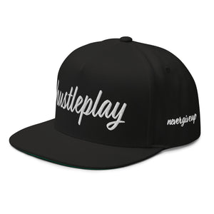 hustleplay.co Brand Flat Bill Snapback Hat - Embroidered White Thread - Tapered Crown