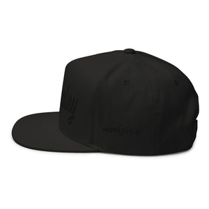 hustleplay.co Brand Flat Bill Snapback Hat - Embroidered Black Thread - Tapered Crown