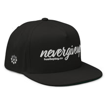 Load image into Gallery viewer, nevergiveup™ Branded Flat Bill Snapback Hat - Embroidered White Thread - Tapered Crown
