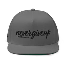 Load image into Gallery viewer, nevergiveup™ Branded Flat Bill Snapback Hat - Embroidered Black Thread - Tapered Crown
