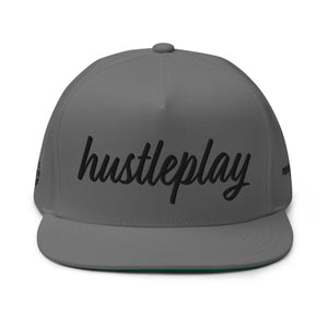 hustleplay.co Brand Flat Bill Snapback Hat - Embroidered Black Thread - Tapered Crown