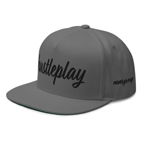 hustleplay.co Brand Flat Bill Snapback Hat - Embroidered Black Thread - Tapered Crown