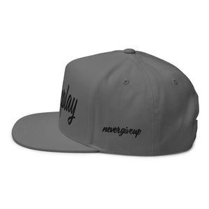 hustleplay.co Brand Flat Bill Snapback Hat - Embroidered Black Thread - Tapered Crown