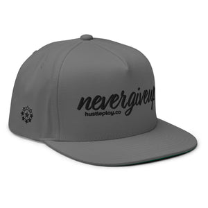 nevergiveup™ Branded Flat Bill Snapback Hat - Embroidered Black Thread - Tapered Crown