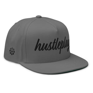 hustleplay.co Brand Flat Bill Snapback Hat - Embroidered Black Thread - Tapered Crown