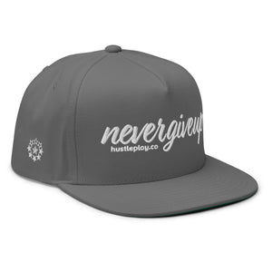 nevergiveup™ Branded Flat Bill Snapback Hat - Embroidered White Thread - Tapered Crown