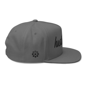 hustleplay.co Brand Flat Bill Snapback Hat - Embroidered Black Thread - Tapered Crown