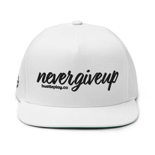 Load image into Gallery viewer, nevergiveup™ Branded Flat Bill Snapback Hat - Embroidered Black Thread - Tapered Crown
