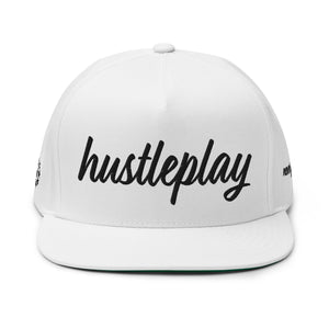 hustleplay.co Brand Flat Bill Snapback Hat - Embroidered Black Thread - Tapered Crown