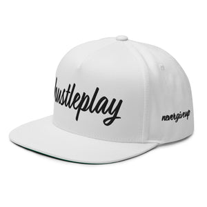 hustleplay.co Brand Flat Bill Snapback Hat - Embroidered Black Thread - Tapered Crown