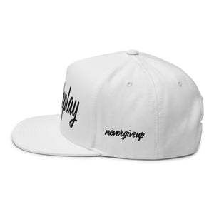 hustleplay.co Brand Flat Bill Snapback Hat - Embroidered Black Thread - Tapered Crown
