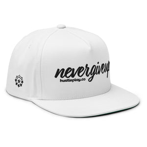 nevergiveup™ Branded Flat Bill Snapback Hat - Embroidered Black Thread - Tapered Crown