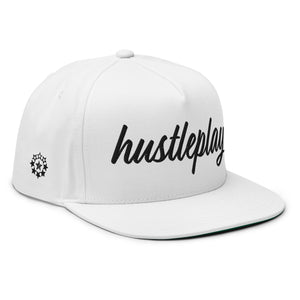 hustleplay.co Brand Flat Bill Snapback Hat - Embroidered Black Thread - Tapered Crown