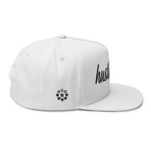 hustleplay.co Brand Flat Bill Snapback Hat - Embroidered Black Thread - Tapered Crown