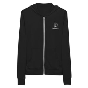hustleplay.co Brand Logo Fitted Unisex Lightweight Zip Hoodie - Embroidered White Thread