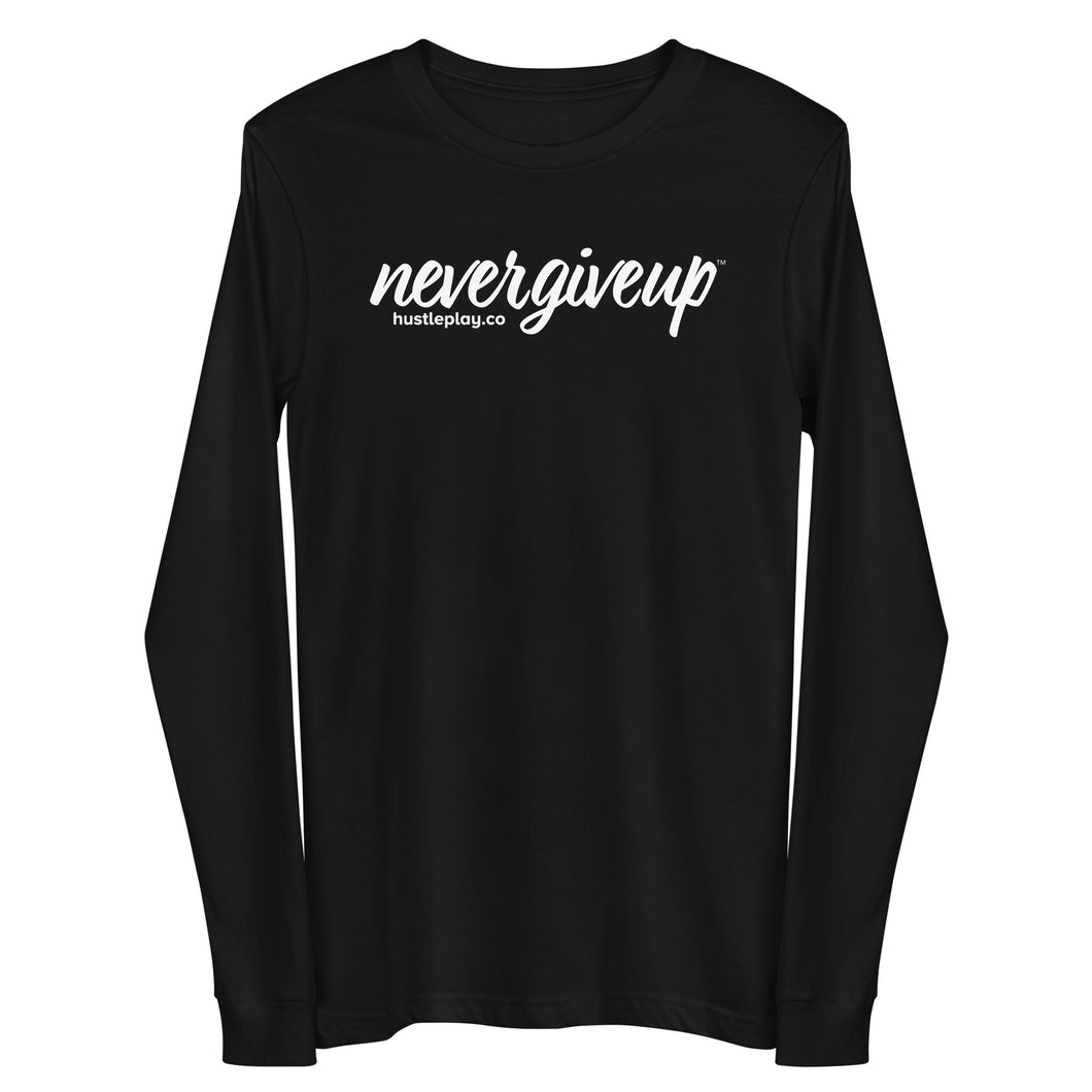 nevergiveup™ Branded Unisex Long Sleeve T-Shirt - White Print