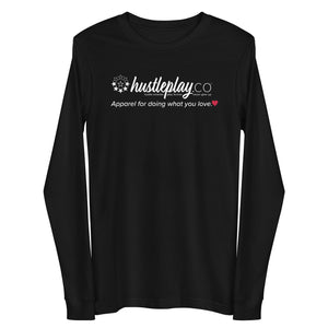 hustleplay.co Branded Unisex Long Sleeve T-Shirt - White Print