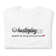 Load image into Gallery viewer, hustleplay.co Branded Unisex Short Sleeve T-Shirt - Black Print
