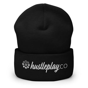 hustleplay.co Branded Cuffed Beanie - Embroidered White Thread