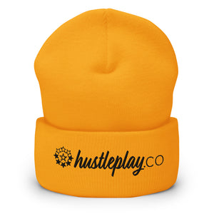 hustleplay.co Brand Logo Cuffed Beanie - Embroidered Black Thread