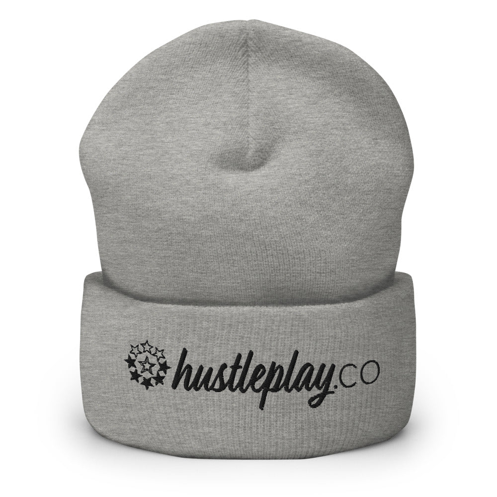 hustleplay.co Brand Logo Cuffed Beanie - Embroidered Black