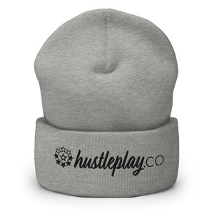hustleplay.co Brand Logo Cuffed Beanie - Embroidered Black Thread