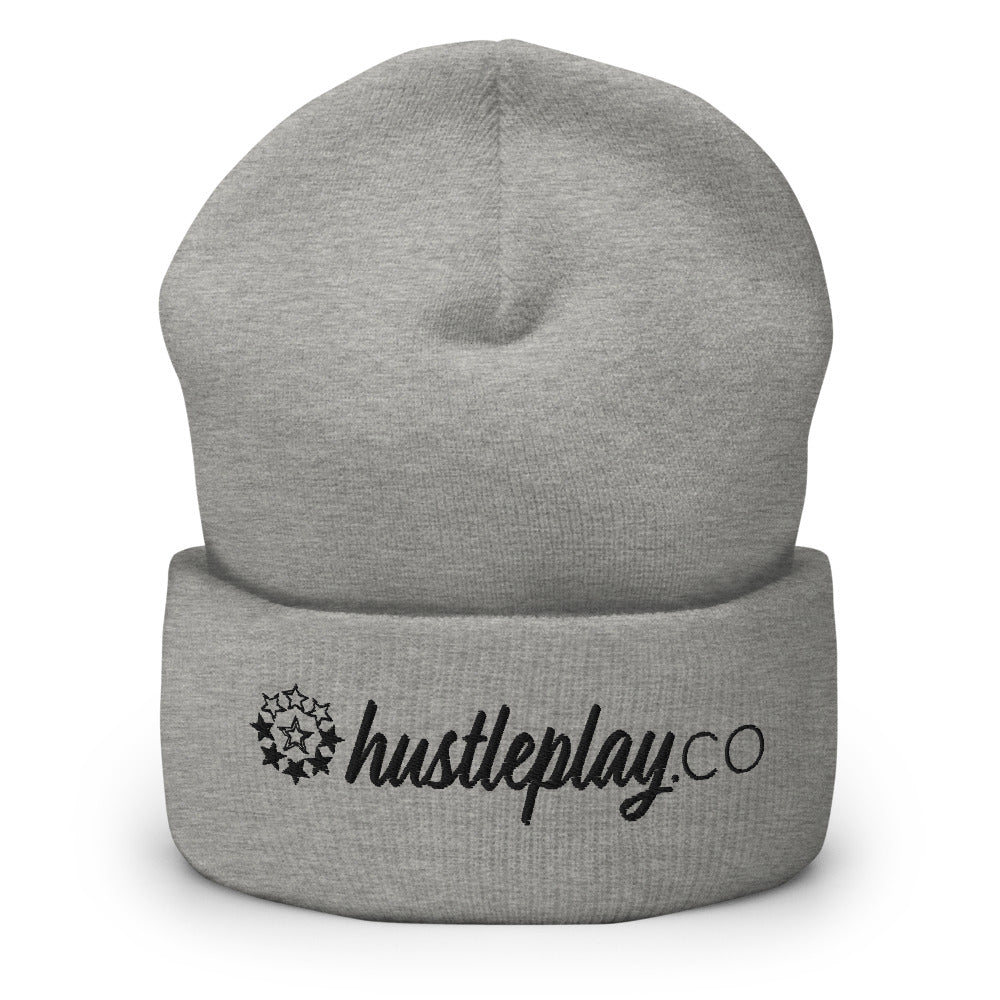 hustleplay.co Branded Cuffed Beanie - Embroidered Black Thread